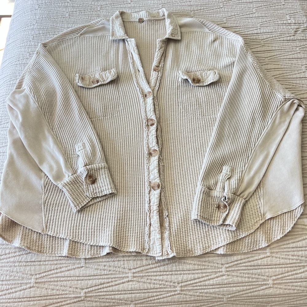 Free People  Scout Jacket,a lightweight waffle-knit jacket slouchy,oversized